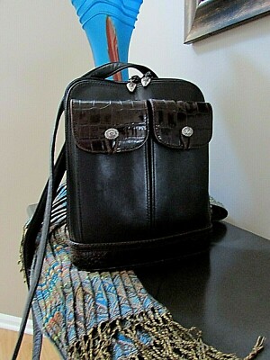 One World by Brighton Black Leather & Brown Croc Crossbody zip