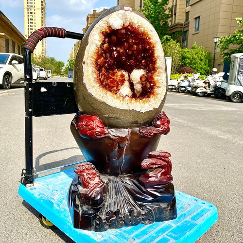 107.5LB Natural citrine cave citrine cluster dinosaur egg decoration+bracket - 第 2/17 張圖片