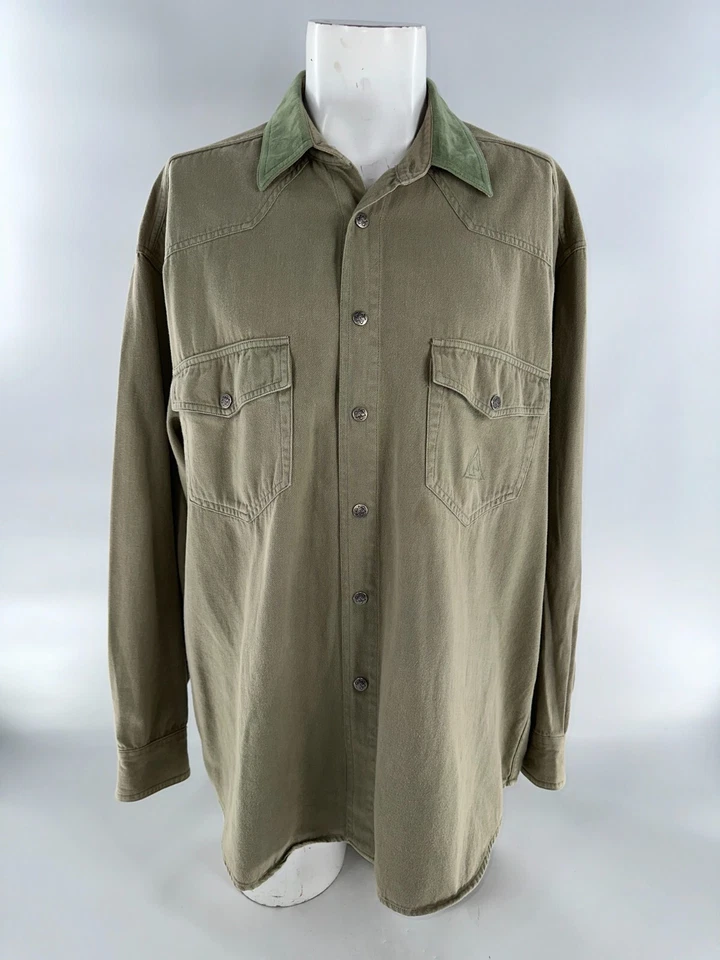 Camisa con botones Miller’s Harness Co. para hombre XL verde lisa 100 % algodón YGI J4-81 Foto 2 de 4