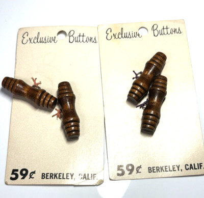 4 Wood  Buttons On Original Card Exclusive Buttons Berkeley CA 1/4''