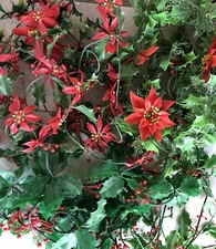 Vintage Plastic Holly & Berries  Pine Sprigs Christmas Garland 4+ Feet/50 Inches