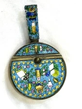 Chinese Cloisonne Brass Silent Butler Handmade Floral Ash Tray Handle Vintage