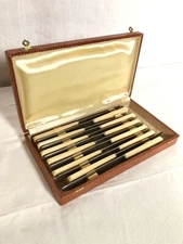 Coffret 12 Couteaux Vintage Année 60 Acier Inoxydable Résine Bakelite