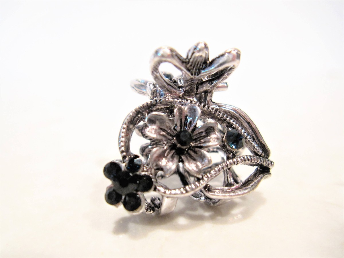 NEW! Black and Silver Flower Crystal Hair Clip Silver flower leaf crystal hair pin clip barrette bridal  main image 3