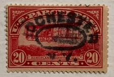 Travelstamps:1912-13 US Stamps Sc# Q8 , Airplane 20 Cents ,Used ,ng ,parcel post