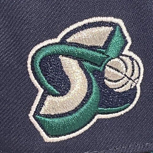 Seattle Sonics Mitchell & Ness NBA Navy HWC Fitted Hat Cap Grey UV Size 7 1/2 - Picture 9 of 14