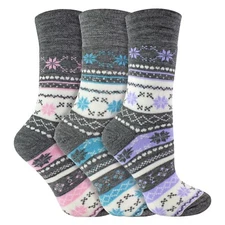 Ladies / Womens 3 Pack Non-Elastic Thick Winter Warm Fairisle Thermal Socks