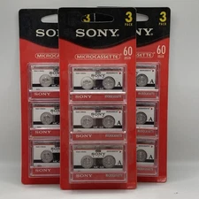 Sony MC-60 Microcassette 3 Pack 60 Minutes Micro Cassette Tapes Lot Of 3