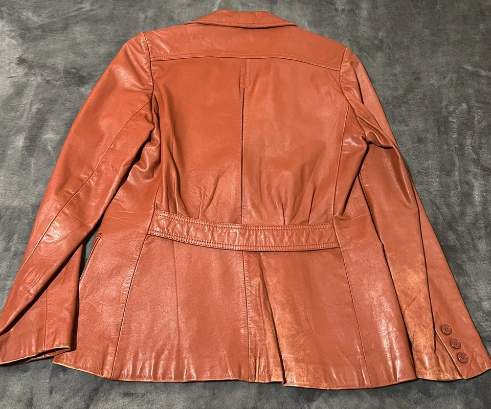 Винтажный P.B.D. Международная коричневая кожаная женская куртка на 2 пуговицах размер 13 - Изображение 2 из 4
