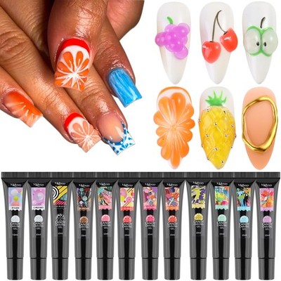3D Sculpting Gel for Nail Art, 12 Colors Soft Modeling Nail Gels, Embossing L...