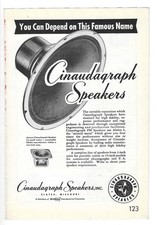 Cinaudagraph Speakers, Inc. & SNC Manufacturing Company 1947 Vintage Print Ads