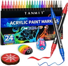 24 Colors Acrylic Paint Pens, Dual Tip 1 Count Pack of 24 , Multicolor