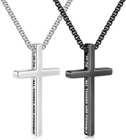 Kreuzkette Herren Edelstahl Mit KreuzanhäNger Silber Schwarz 47-61Cm Geschenk