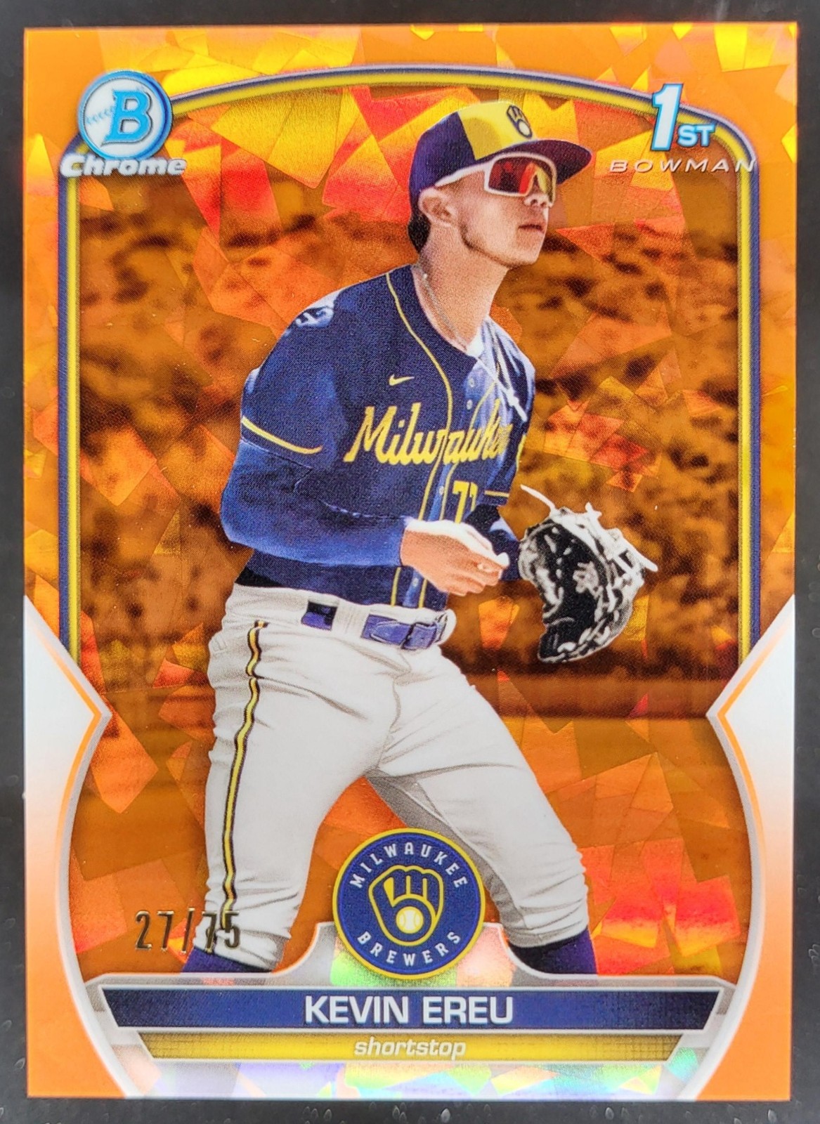 2023 Bowman Chrome Sapphire Kevin Ereu Orange /75 1st Prospect Brewers BW10