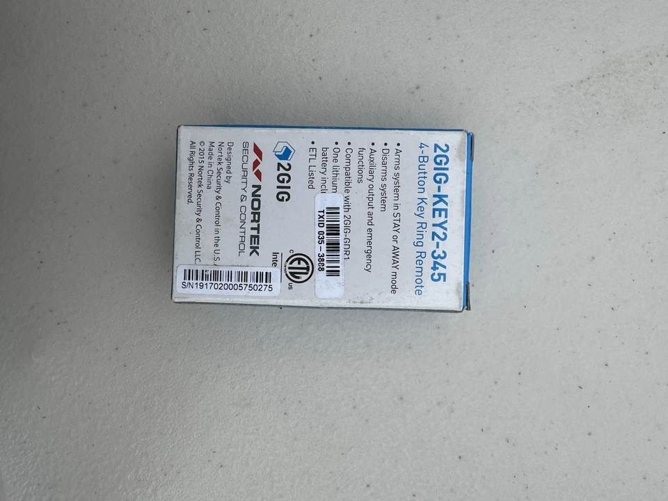 2GIG TECHNOLOGIES 4 BUTTON KEY RING REMOTE 2GIG-KEY1-345  - Image 2 of 2