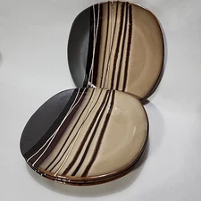 Set Of 4 Home Trends Bazaar Brown Dinner Plates 10.75” Dishwasher Microwave Safe
