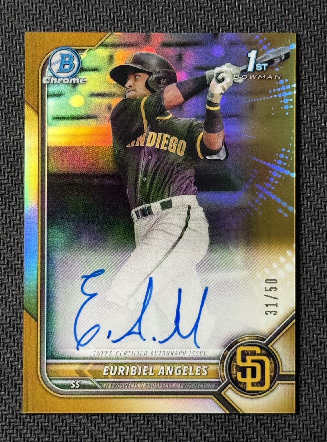 2022 Bowman Chrome 1st Bowman Auto Euribiel Angeles Gold /50