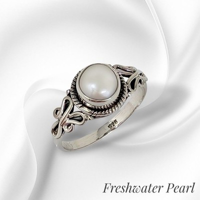 Echte Süßwasserperlen Ring 925 Sterling Silber Vintage Stil Boho Damenring