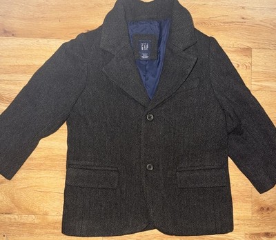 Vtg Y2K Baby GAP Boys Sz 3t Wool Blend Blazer Jacket Herringbone Tweed Preppy