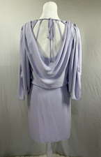Halston Heritage: short silk lavender drape back split cape sleeve dress size 0