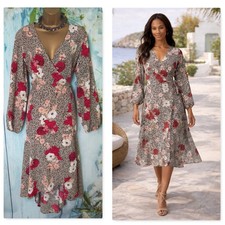 Wallis Floral Wrap Midi Dress Size 18 Black Pink Hi Low Occasion Long Sleeve