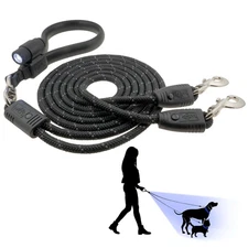 2025 Dual Flex Walk LED Dog Leash 6ft Tangle-Free Reflective Rope Comfort Handle