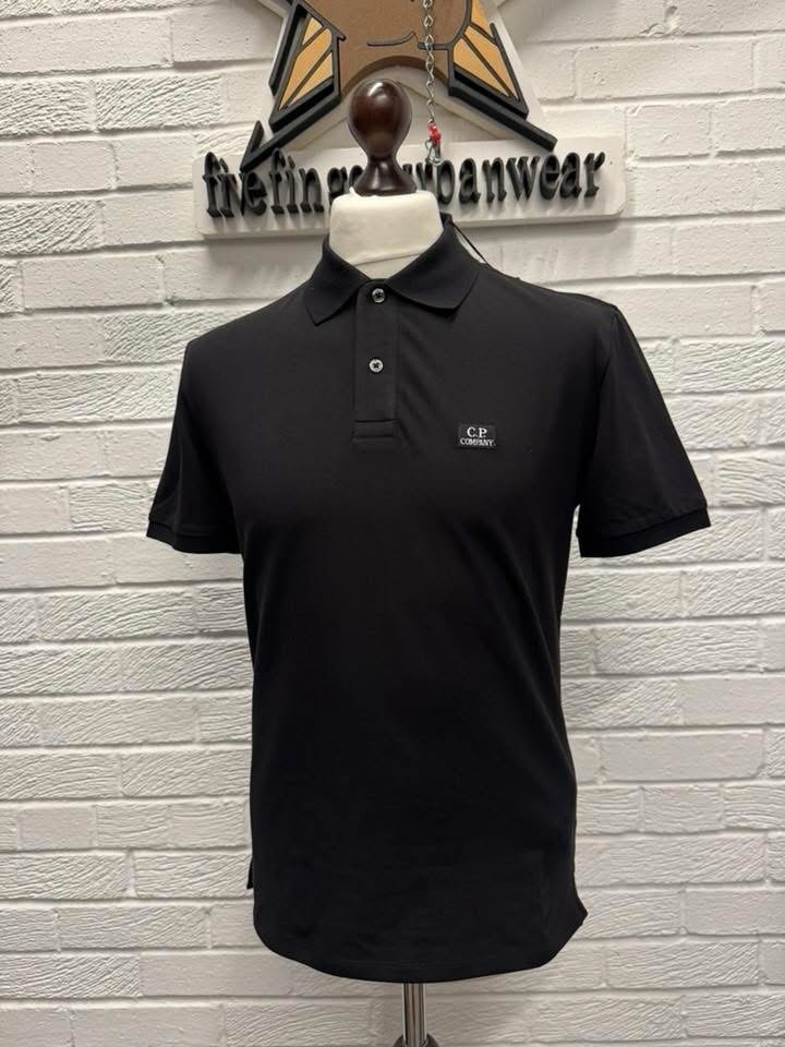 C.P COMPANY 24/1 REGULAR FIT STRETCH PIQUET POLO SHIRT- BLACK -Small / P2P 20.5”