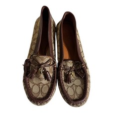 Coach Moira Signature Loafers Womens Size 9 Khaki Brown Tassel Comfort Slip On