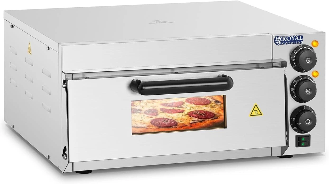 Royal Catering Electric Pizza Oven with Chamotte Stone 2000W Stainless Steel
