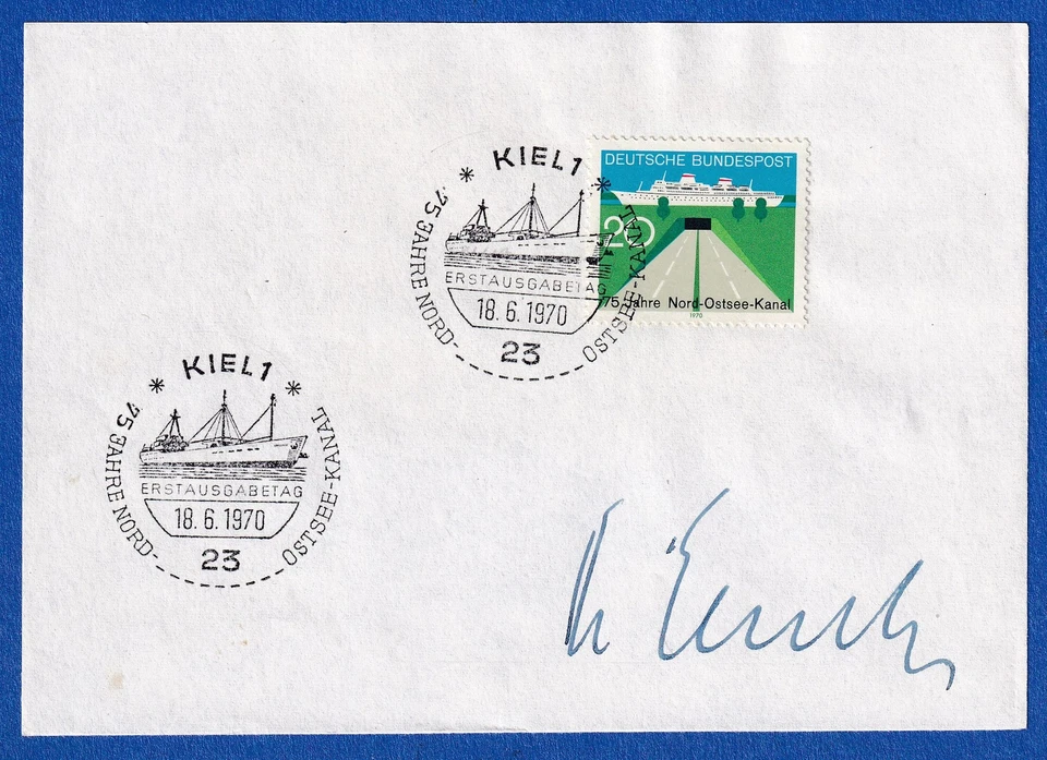 Helmut Lemke original-Autogramm, auf Vorlage mit Briefmarke 1970 - Bild 1 von 1