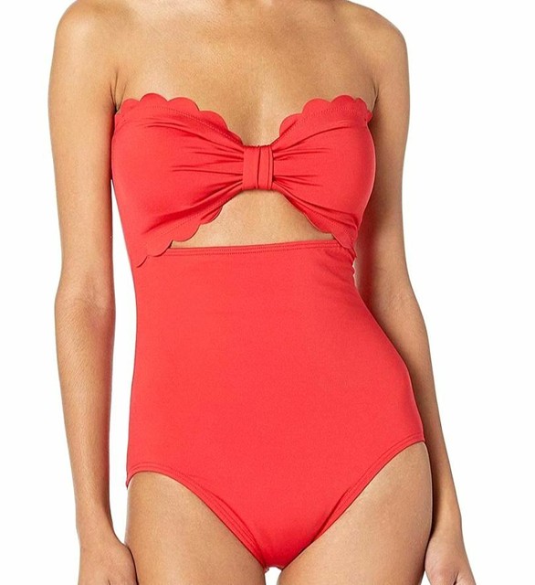 red scalloped one piece swimsuit