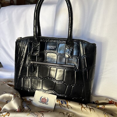 osprey bag leather Osprey London Black Embossed leather Handbag