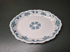 RARE 12.5" Oval Serving Platter Rolland Blue Green by JOHNSON BROTHERS 1920s VGC