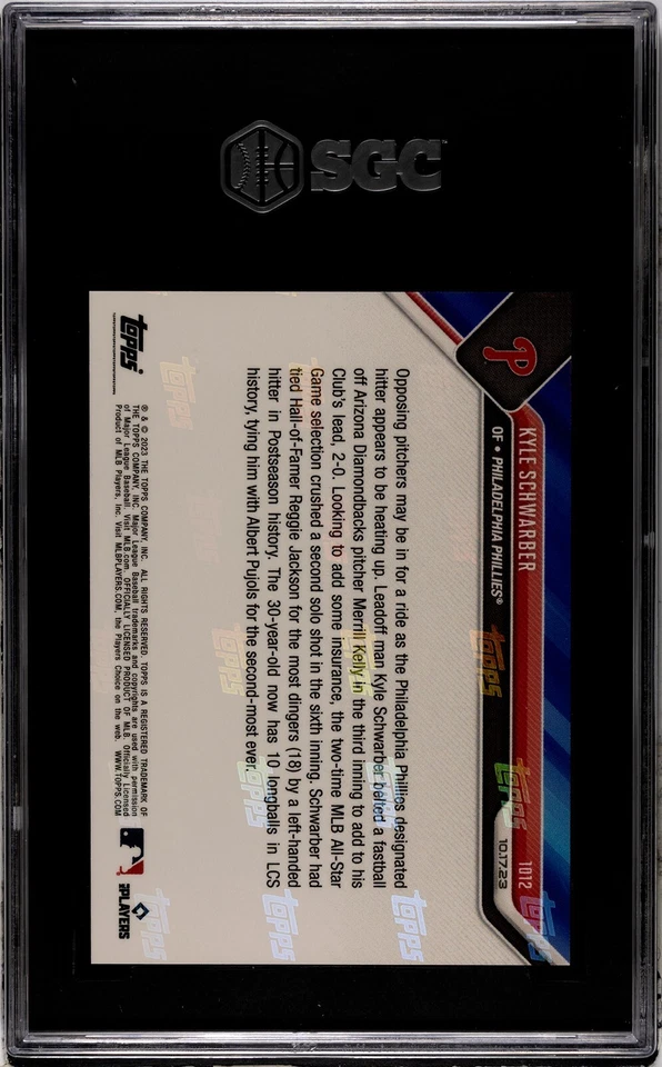 Kyle Schwarber - 2023 MLB TOPPS NOW Card 1012 NLCS HISTORY SGC 10 - Image 2 of 4