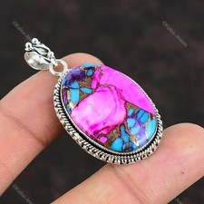 Natural Kingman Dahlia Turquoise Gemstone Pendant Pink 925 Sterling Silver