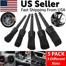 5PC Car Detailing Brush Kit Boar Hair Vehicle Auto Interior For Wheel Clean Sets