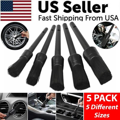 #ad 5PC Car Detailing Brush Kit Boar Hair Vehicle Auto Interior For Wheel Clean Sets $8.89