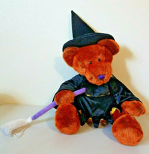 Vintage Caltoy Halloween WITCH TEDDY BEAR with Broom Stuffed Animal Plush 28"