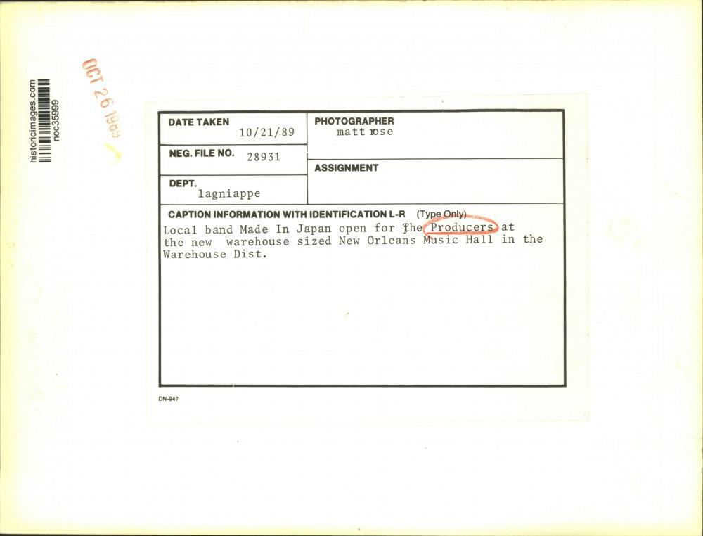 1989 Press Photo Band Made in Japan play at New Orleans Music Hall for crowd