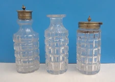 Vintage 3 Piece Cruet Set Two with Lids and One Without as Shown in Photos