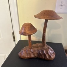 Vintage Mushroom Carving Monkeypod Wood MCM - Made In Phillipines