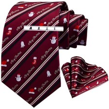 3.15"  8cm  Christmas Tie Festival Necktie Pocket A-burgundy/Merry Christmas