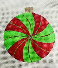 Handpainted needlepoint Red Green Candy Christmas Ornament 18ct
