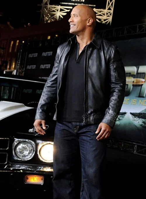 Dwayne Johnson Real Leather Jacket Celebrity Genuine Lambskin Collar Bomber Coat