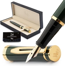 Fountain Pen Set, 18K Gilded Broad Nib, Includes 24 Pack Ink Cartridges, Ink Ref