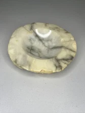 Vintage White Alabaster Crystal Stone Marbled Ashtray Handmade