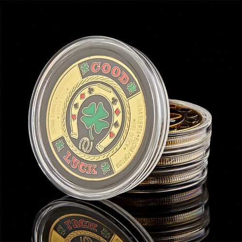 Gift Challenge Coin Collectible Medal Green Clover Good Luck Poker Chips Casino - Picture 9 of 11