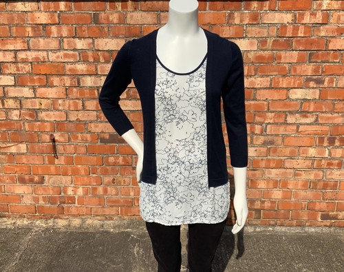 Next 2 in 1 Navy and White Cardigan/Top 