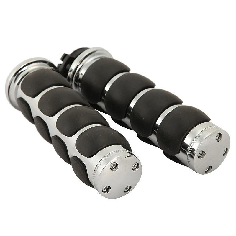 Chrome Black Throttle 7/8" Bar Hand Grips For Honda Suzuki Kawasaki Yamaha - Image 3 of 4