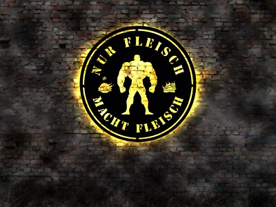 Nur Fleisch macht Fleisch Bodybuilding Sprüche Anabolika Protein Schild Curpult